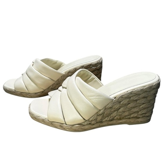 New Vince Gilian Leather Espadrille Wedge Ivory Sandals - Picture 1 of 5